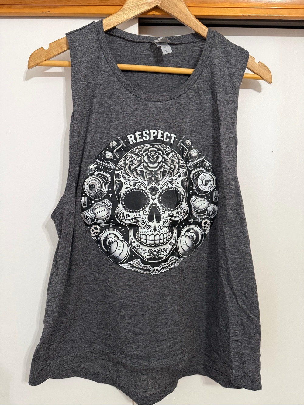 Respect Sugar Skull Graphic Tank Top - Dark Gray